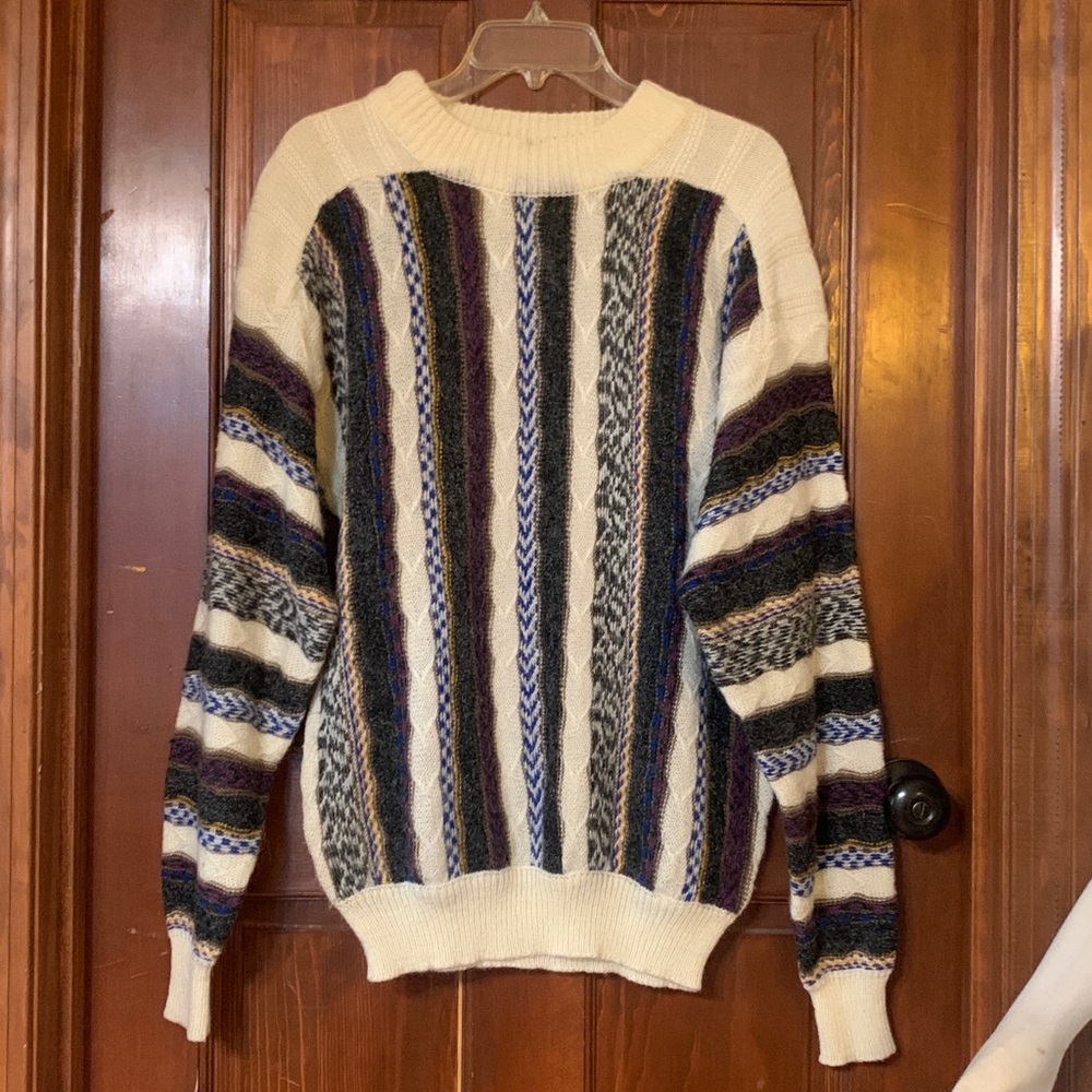 80’s WAYNE SCOTT TRUE VINTAGE  STRIPED AND TEXTURED PULLOVER SWEATER